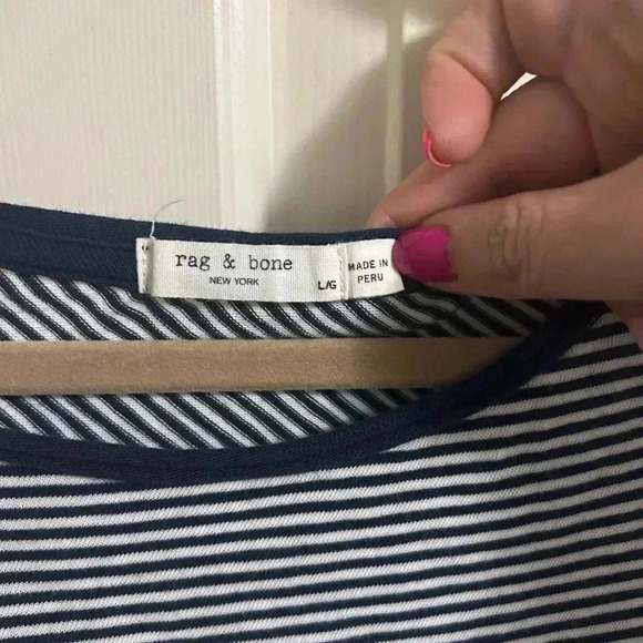 RAG & BONE Navy Blue Stripe Long Sleeve Jersey T Shirt Dress Size L Retails $225 - Picture 5 of 8